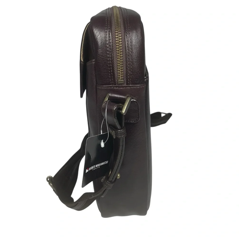NEW Hideo Wakamatsu Brown Leather Messenger Bag Briefcase Laptop NWT Tokyo